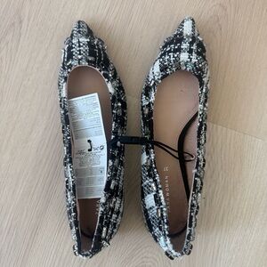 Zara Black and White Tweed Flats